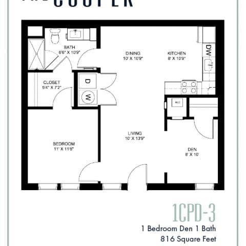 One Bedroom with Den Floor Plan The Cooper